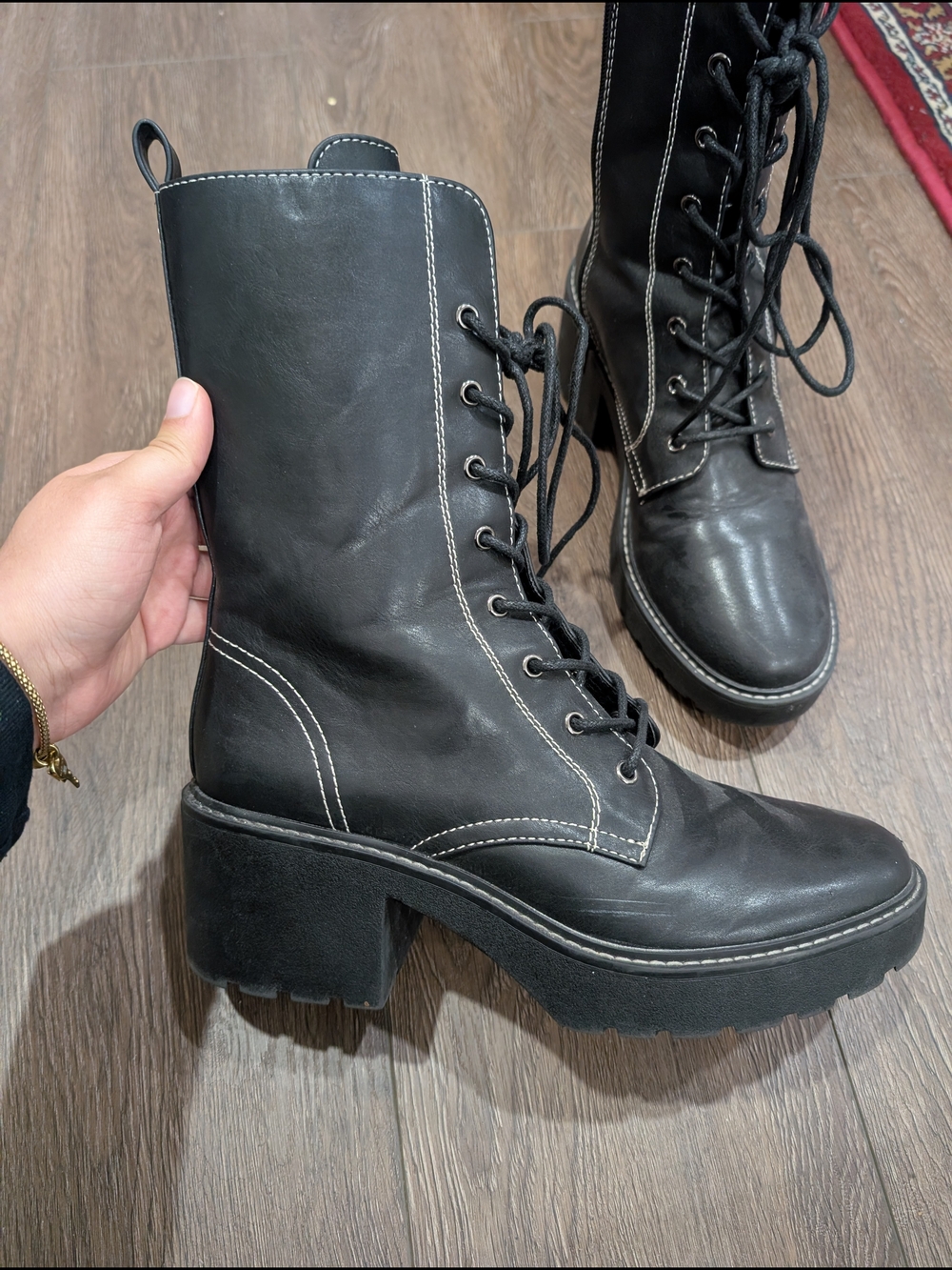 Black Lace-Up Platform Combat Boots - Women's
